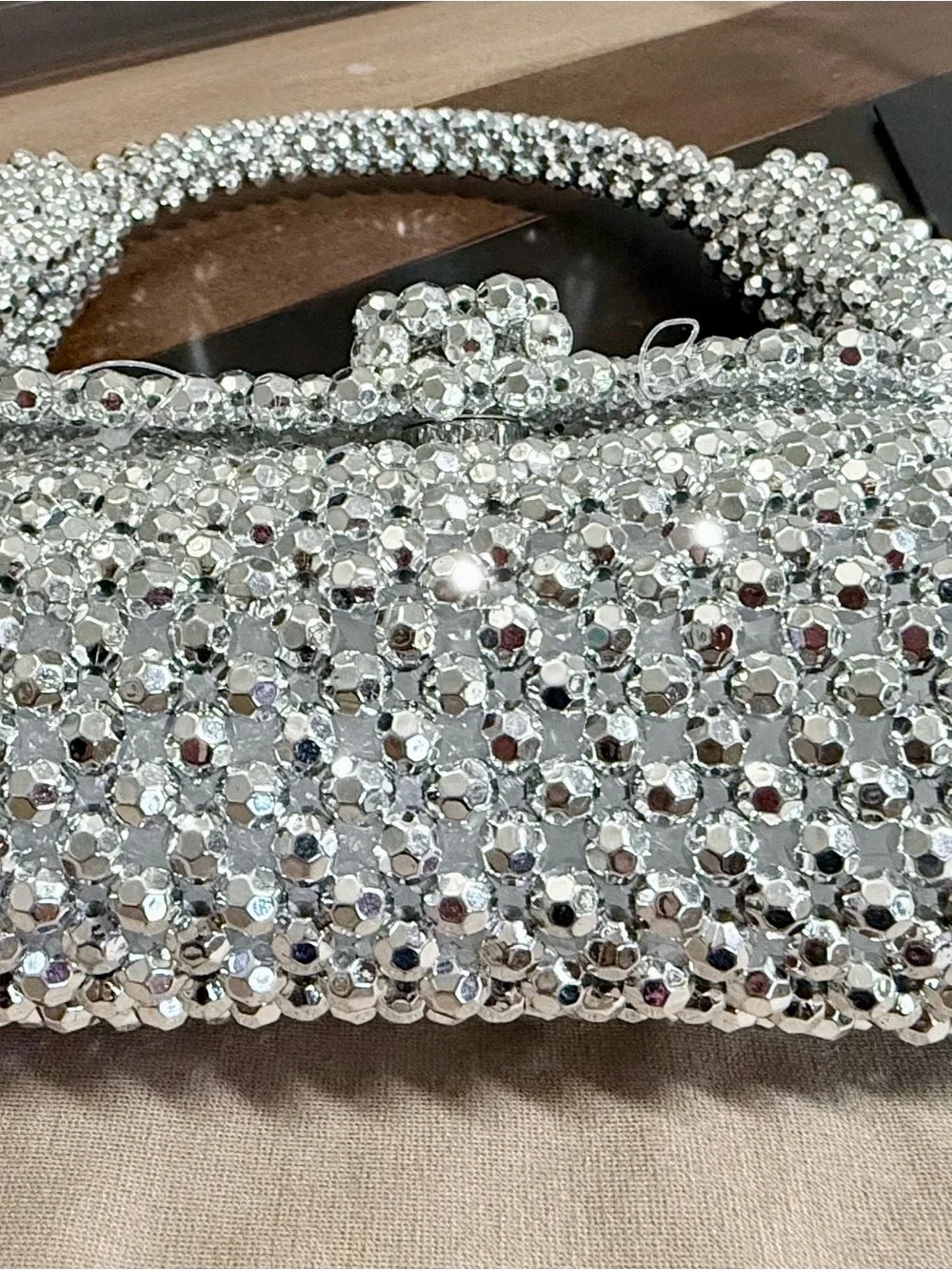 Silver Crystal Beaded Shoulder Bag - Sparkling Evening Clutch